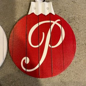 New P monogram round rustic ornament